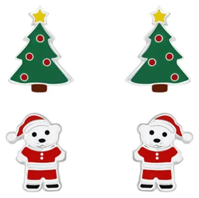 Produktbild von 2er Set Kinder Ohrringe Silber 925 Ohrstecker „Weihnachten“