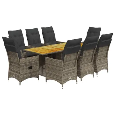 Produktbild von vidaXL 9-tlg. Garten-Essgruppe mit Kissen Grau Poly Rattan