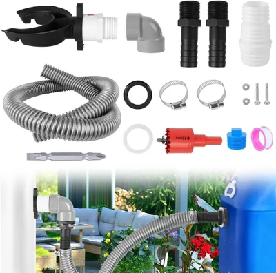 Obrázek produktu pro Sběrná nádrž na dešťovou vodu pro odpadní potrubí o průměru 70-110 mm, sada pro připojení k nádrži s 20 montážními prvky