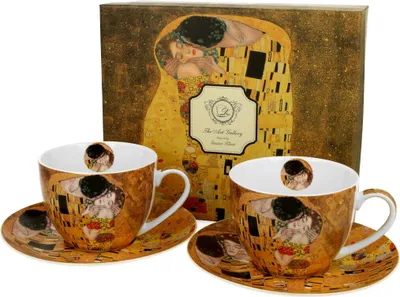 Image de DUO | mug - tasse à café - 250 ml - set of 2 - Klimt The Kiss - soucoupe - porcelaine