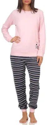 Produktbild von Eleganter Damen Frottee Pyjama Schlafanzug mit Bündchen und Herz Motiv - 291 201 13 570 ; rosa , 48