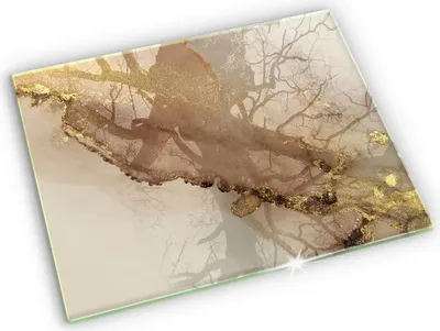 Produktbild von Grabkerze Untersetzer Glastafel Gummifüße Motiv - 52x40 cm - Abstraktion Gold