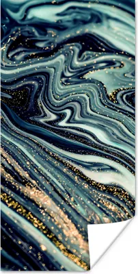 Produktbild von MuchoWow® Poster Marmor - Gold - Blau - Glitter - Marmoroptik - Abstrakt 20x40 cm - Plakat - Foto
