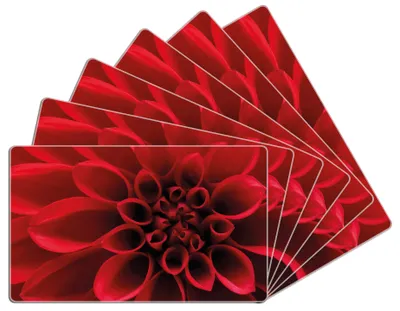 Produktbild von Wallario Frühstücksbrettchen 6er Set aus Glas, je 14 x 23 cm, mit rutschfesten Füßen, Motiv Rote Dahlienblüte in Nahaufnahme