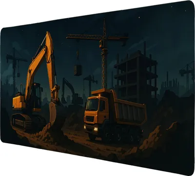 Produktbild von Baukran und Bagger Schreibtischunterlage 89x40cm XXL Mauspad für Baustellenfans