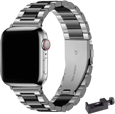 Produktbild von Stravo Edelstahlarmband für Apple Watch 38/40/41/42 mm Serie 1-11 & SE 1/2/3 – Uhrenarmband aus Edelstahl – Silber/Schwarz