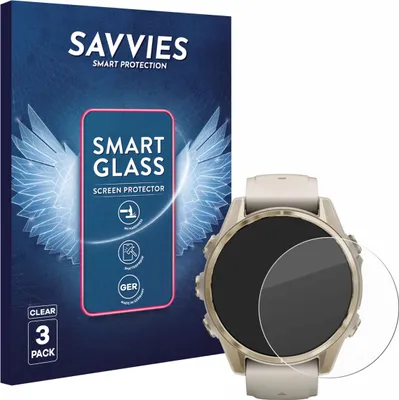 Produktbild von 3x Savvies Schutzglas Folie für Garmin Fenix 8 (43 mm) 9H Panzer Schutzfolie Glas Displayschutz klar transparent