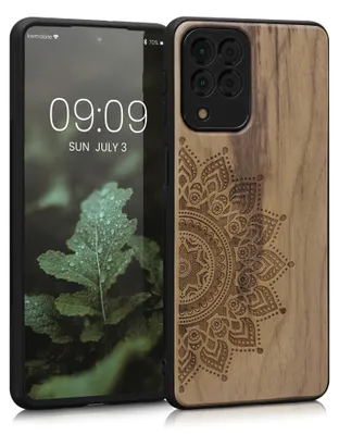 Produktbild von kwmobile Handyhülle für Samsung Galaxy M53 5G Hülle Holz - Case mit TPU Bumper - Stoßfestes Hardcase - Schutzhülle Cover in Dunkelbraun