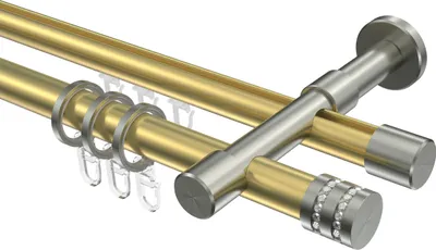 Produktbild von Interdeco Rundrohr-Innenlaufstange / Gardinenstange (Kombination) Messing-Optik / Edelstahl-Optik, Typ Prestige Estana (Glitzerkappe), 20 mm Ø 2-läufig, 100 cm