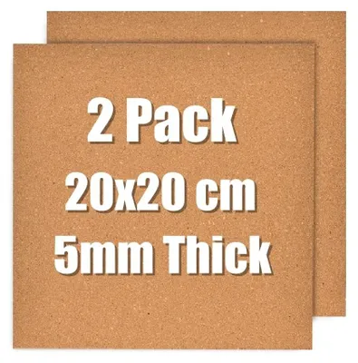 Productafbeelding van Kurkbord - Zelfklevend - 20 x 20 cm - 5 mm dik - 2 stuks