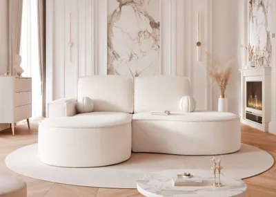 Produktbild von Ecksofa Designersofa Sofa ARLET in Stoff Abriamo Creme Ottomane Links
