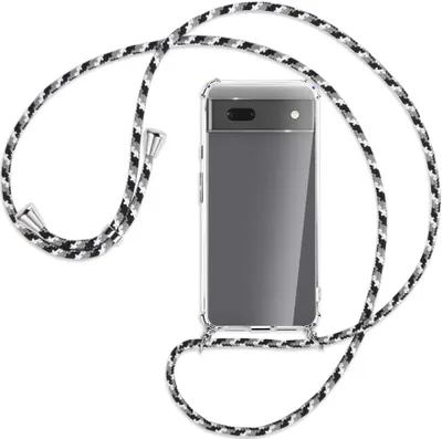 Produktbild von Handykette Backcover-Schutzhülle mit Band (Metall silberfarben) für Google Pixel 6a - schwarz/grau/weiß