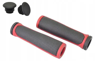 Produktbild von Nexelo Gummi-Lenkergriffe 125mm Rot-Schwarz mit Kappen