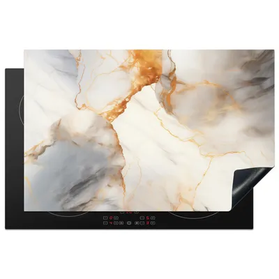 Produktbild von KitchenYeah© Herdabdeckplatte Marmor - Grau - Gold , 80x52cm, Küche Deko, Glaskeramikkochfeld Herdabdeckung, Abdeckplatte fùr Kochfeld