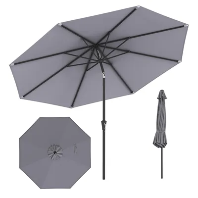 Produktbild von GOPLUS Sonnenschirm, Gartenschirm beidseitig um 25° /35° knickbar, Terrassenschirm mit Kurbel, Balkonschirm mit 8 Rippen, Marktschirm, Grau