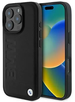 Obrázek produktu pro BMW BMHCP16LSLLBK Pevné kožené pouzdro pro Apple iPhone 16 Pro Hot Stamp černé