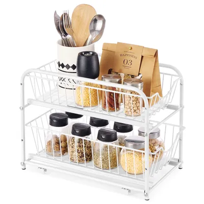 Produktbild von Küchen-Organizer, Küchenregal, Ordnungssystem, 2 Ebenen, stapelbar, erweiterbar, mit Metallkörben, für Küche, Badezimmer