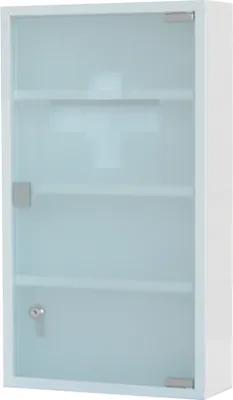 Produktbild von Style home Medizinschrank Arzneischrank Erste Hilfe Schrank Stahl mit Schloss, Glastür, Tip-on Automatik, 4 Fächer (Weiß, 60x30x12cm)