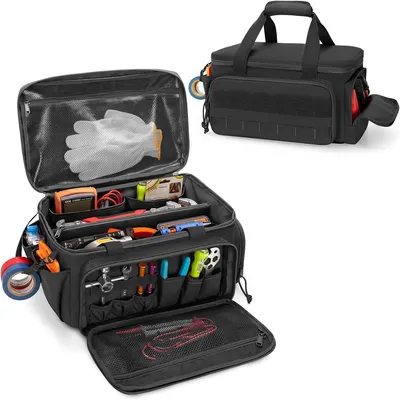 Produktbild von 14-Zoll-Werkzeugtasche mit robustem Boden, Mehrzweck-Werkzeug-Organizer für Männer, ideal für Handwerker, Techniker und Heimwerker, schwarz.