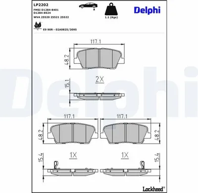 Produktbild von DELPHI LP2202 Bremsbeläge Satz Hinten Bremsklötze für HYUNDAI SANTA FÉ II (CM) für KIA SORENTO II (XM)
