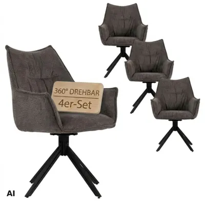 Produktbild von Esszimmerstühle 4er Set Ginosa anthrazit mit Armlehnen & drehbarem Sitz – gepolstert
