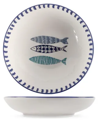 6er-Set Suppenteller, Keramik, handbemalt, 20 cm, Fischmuster