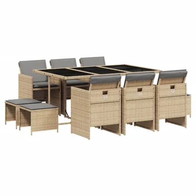 Produktbild von vidaXL 11-tlg. Garten-Essgruppe mit Kissen Beigemischung Poly Rattan