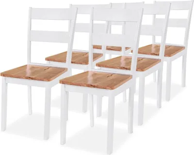 Image de Chaises à manger lot de 6 blanc bois d'hévéa massif