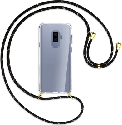Produktbild von Handykette Backcover-Schutzhülle mit Band (Metall goldfarben) für Samsung Galaxy S9+ / S9 Plus - schwarz/gold