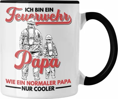 Produktbild von Trendation - Feuerwehr Papa Tasse Geschenke Zubehör Lustig Einsatz Geburtstag Spruch Vatertag Feuerwehrmann Geschenkidee (Schwarz)