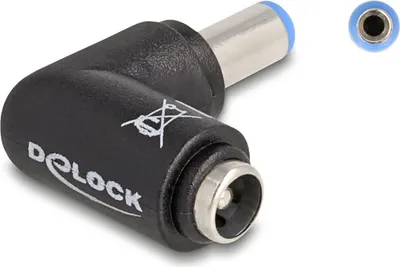 Produktbild von Delock - Netzteil - Gleichstromstecker 5,5 x 2,1 mm (M) zu Gleichstromstecker 5,5 x 2,1 mm (W) gewinkelt - 20 V - 5 A - Schwarz