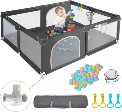 Obrázok produktu pre Veľký detský herný box – s sieťovaným dizajnom a protišmykovým dnom – 180x150x66 cm – vrátane lôpt