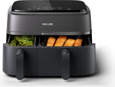 Produktbild von Philips Airfryer 9L Dual Basket, RapidAir, Digital, schwarz (NA350/00)