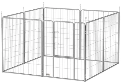 Obrázok produktu pre Prenosný výbeh pre domáce zvieratá – skladateľný | Farba: strieborná | Rozmery: 160 x 160 x 100 cm