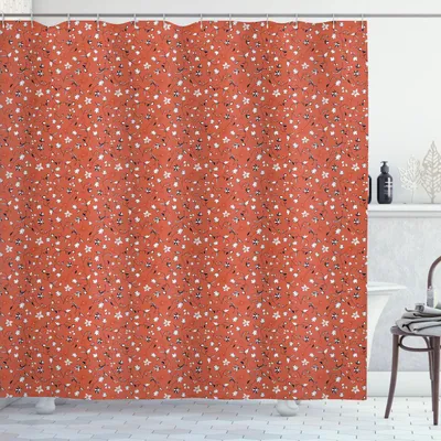 Zdjęcie produktu dla ABAKUHAUS Zasłona prysznicowa z motywem kwiatowym, minimalistyczna kompozycja, różne jednokolorowe kwiaty, 175 x 180 cm, kolor rdzawoszary i biały