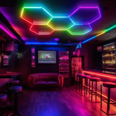 Produktbild von RGB-Hexagon-Wandleuchte - 5 Hexagon-Module - App-Steuerung - Farbwechsel - Musikrhythmus - DIY-Design - 220 V