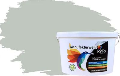 Produktbild von RyFo Colors Bunte Wandfarbe Manufakturweiß Graugrün 10l - weitere Grün Farbtöne und Größen erhältlich, Deckkraft Klasse 1, Nassabrieb Klasse 1