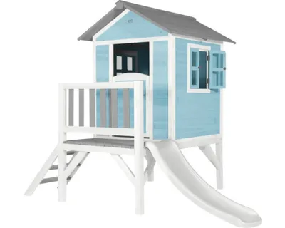 Produktbild von AXI Spielhaus Beach Lodge XL in Blau mit Rutsche in Weiß | Stelzenhaus aus Holz für Kinder | Kleiner Spielturm für den Garten