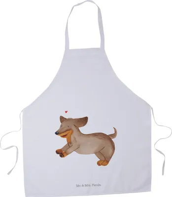 Produktbild von Mr. & Mrs. Panda Schürze Hund Dackel - Weiß - Geschenk, Dachshund, Hunde, Herz, Küchenschürze, Kellner-Schürze, Küchenzubehör, Kochschürze, Sprüche, Grillschürze