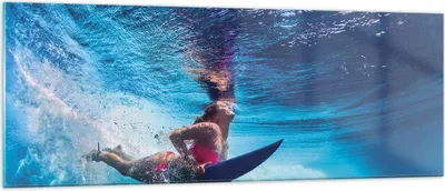 Produktbild von Bilder auf glas - Einteilig - Surfen Frau Unterwasser - 140x50cm - Glasbilder - Wandbilder - Bilder - zum Aufhängen bereit - Wanddekoration aus Glas - Glas Bilder - Wandbild auf Glas - GAB140x50-4274