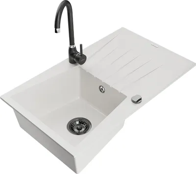 Image de Mexen Cesar évier en granit 1 bac avec égouttoir et mitigeur Telma, blanc - 6514-20-670200-70