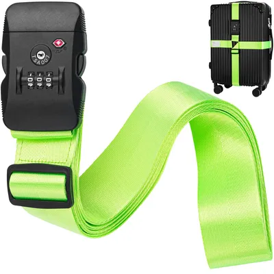 Immagine prodotto di Cinghie per valigie con lucchetto - Regolabili da 2,2 a 4 metri, colore verde neon - Cinghia di sicurezza omologata per valigie