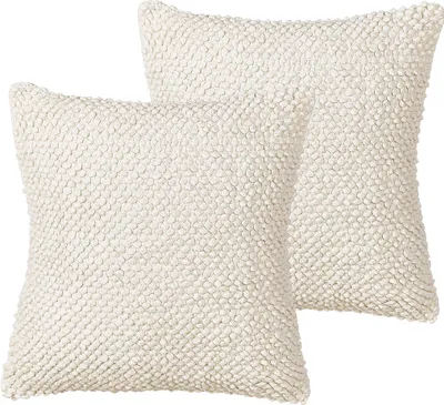 Produktbild von BELIANI Dekokissen 2er Set Hellbeige Baumwolle Quadratisch 45 x 45 cm Strukturiert Boho Design Sofakissen Zierkissen für Wohnzimmer Schlafzimmer