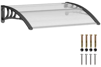 Image de Auvent de porte d'entršŠe, toit marquise de porte exterieur en polycarbonate et aluminium ršŠsistante toit abri protection contre la pluie et UV pour terrasse, balcon, 100 x 75 cm, transparent