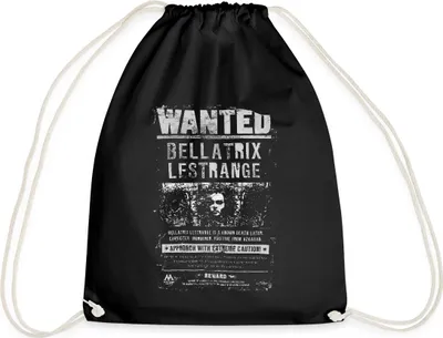 Produktbild von Spreadshirt Harry Potter Bellatrix Lestrange Wanted Poster Turnbeutel, One size, Schwarz