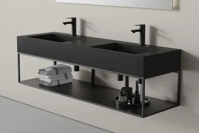 Produktbild von Waschbecken Untergestell 150S - hängend - für Waschbecken TWG16 - Edelstahl - Schwarz matt