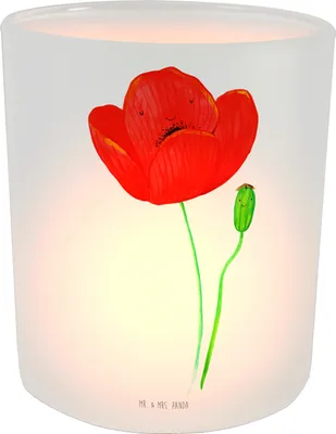 Produktbild von Mr. & Mrs. Panda glas kerzenhalter Blume Mohnblume - Transparent - Geschenk, Selbstliebe, kerzenbehälter, Motivation, Mohn, Windlicht, Religion, Garten, Teelichthalter
