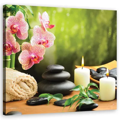 Immagine prodotto di Quadro su tela, Candele di orchidee e pietre zen - 30x30