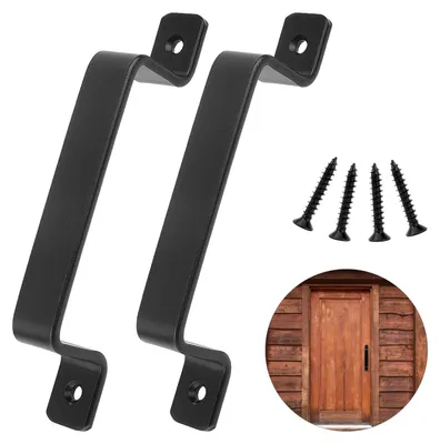 Image de Deux poignées noires pour porte coulissante, en acier au carbone, avec vis, pour portail en bois
