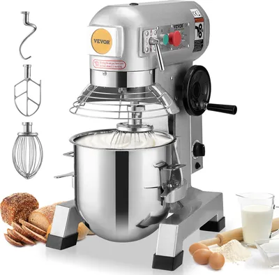 Produktbild von VEVOR Kommerzieller Küchenmixer, 18,7 l  Standmixer mit 3 einstellbaren Geschwindigkeiten, 1100 W Teigmixer mit Edelstahlschüssel und 3 Mixaufsätzen, ideal für Restaurant, Bäckerei, Konditorei, Café